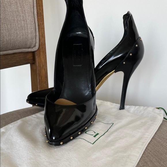 Gucci Shoes - Gucci Black Patent Leather Pointed Studded Stiletto Heels